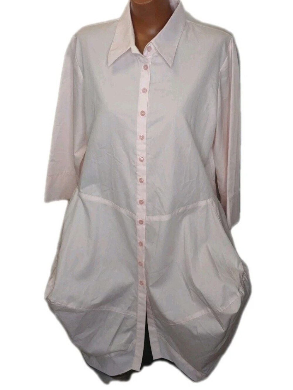 Zina Beverly Hills Lagenlook Tunic Dress Shirt Woman 3/Large Pink Button Baggy